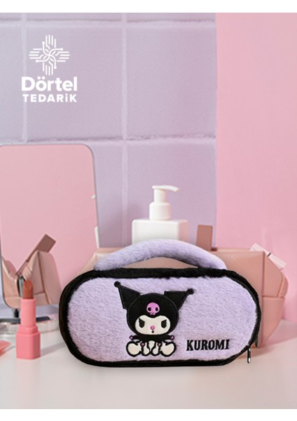 Kuromi Peluş Kalem Kutusu Üstten Tutmalı Geniş Kapasiteli Makyaj Çantası Mor