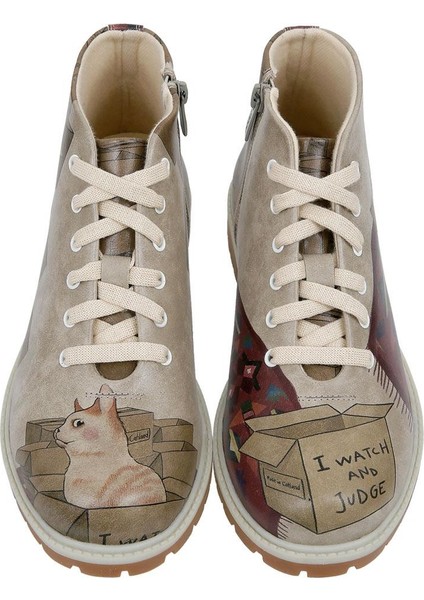 Kadın Vegan Deri Bej Fermuarlı Kısa Bot - I Watch And Judge Tasarım fiyatları