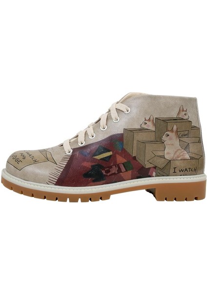 Kadın Vegan Deri Bej Fermuarlı Kısa Bot - I Watch And Judge Tasarım modelleri