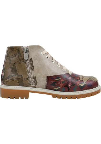 Kadın Vegan Deri Bej Fermuarlı Kısa Bot - I Watch And Judge Tasarım fırsatları