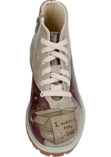 Kadın Vegan Deri Bej Fermuarlı Kısa Bot - I Watch And Judge Tasarım indirimleri