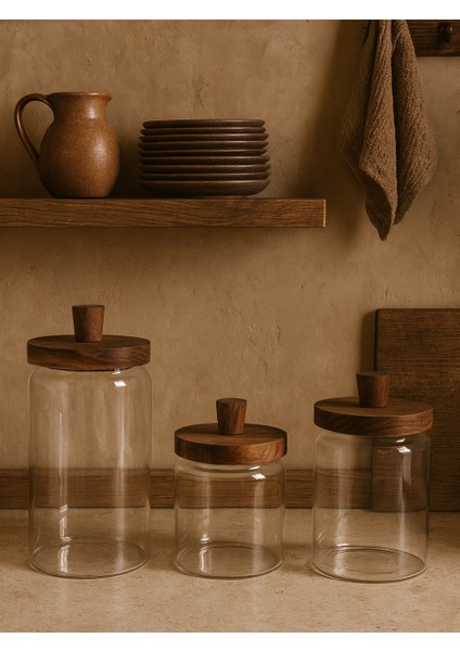Akasya Vakum Kapaklı Cam Kavanoz – 3'lü Set (950 ml & 700 ml & 450 Ml)