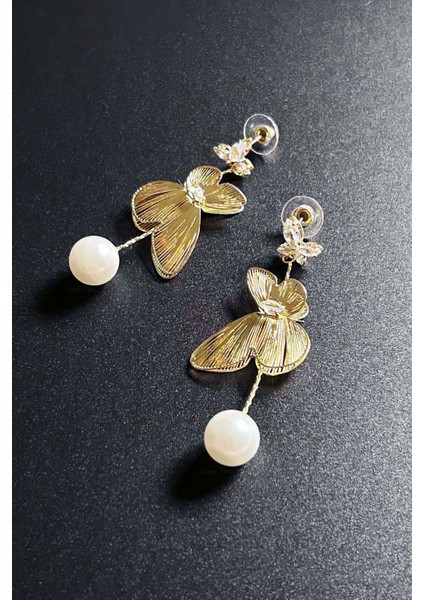 İnci Sallantılı, Çelik Çiçek Küpe 639, Altın Renk