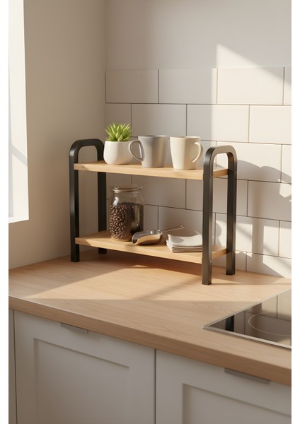 Sude Masa Üstü Düzenleyici Organizer Dekoratif Mutfak Banyo Rafı Baharatlık Çok Amaçlı Dolap Ahşap