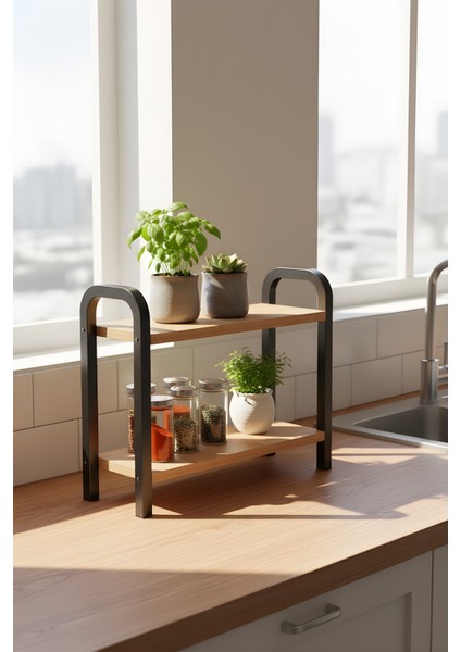 Sude Masa Üstü Düzenleyici Organizer Dekoratif Mutfak Banyo Rafı Baharatlık Çok Amaçlı Dolap Ahşap