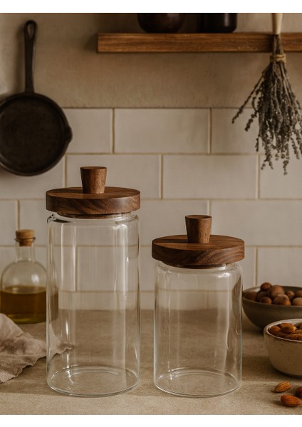Akasya Vakum Kapaklı Cam Kavanoz – 2'li Set (950 ml & 700 Ml)
