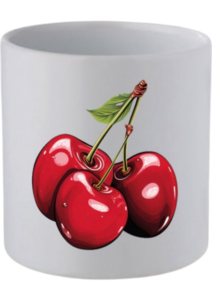 Kiraz Baskılı Kulpsuz Kupa Bardak - Hediye Kahve Kupası, Su Bardağı
