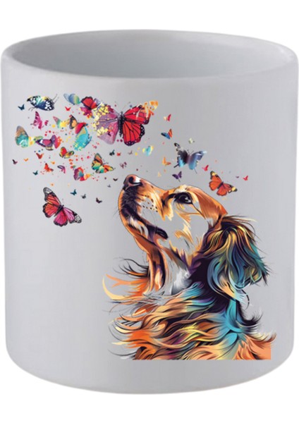 Kelebekli Köpek Baskılı Kulpsuz Kupa Bardak - Hediye Kahve Kupası, Su Bardağı