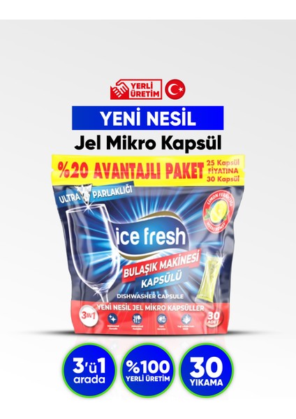 Bulaşık Makinesi Deterjanı Jel Mikro Kapsül – 30 Yıkama | Hepsi Bir Arada | Kalıntı Bırakmaz Formül