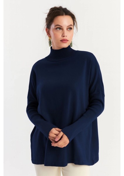 Kadın Lacivert Salaş Triko Bluz YV289