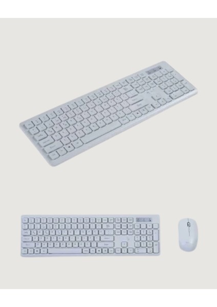 Q Klavye Beyaz Klavye ve Mouse Seti Kablosuz USB Girişli