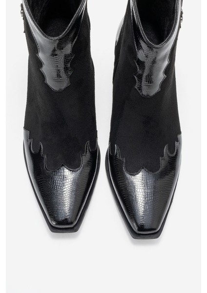 Loel Siyah Süet Siyah Desenli Kadın Kalın Topuklu Western Bot fiyatları