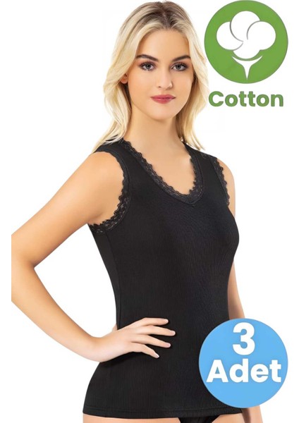 Kadın 3'lü Geniş Askılı Dantel Detaylı Kaşkorse Atlet indirimleri