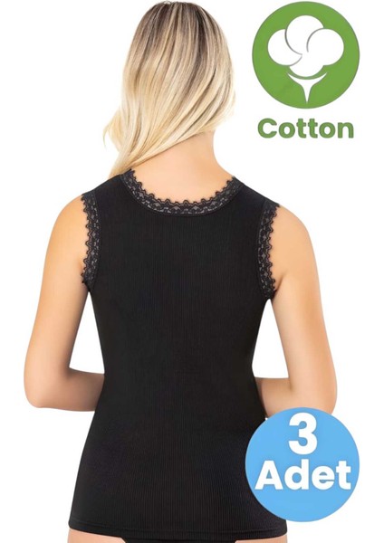 Kadın 3'lü Geniş Askılı Dantel Detaylı Kaşkorse Atlet