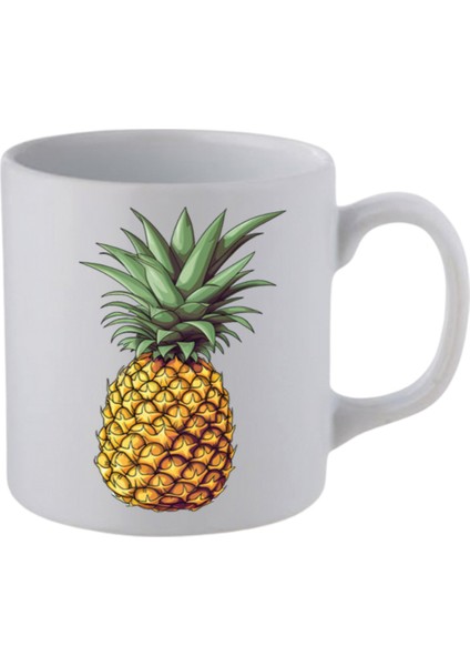 Ananas Baskılı Beyaz Kupa Bardak - Seramik Çay, Kahve Hediyelik Bardağı