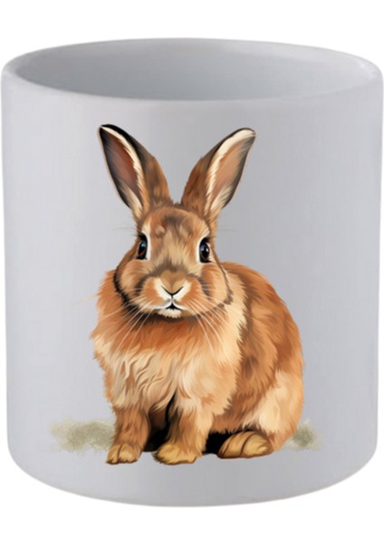 Tavşan Baskılı Kulpsuz Kupa Bardak - Hediye Kahve Kupası, Su Bardağı