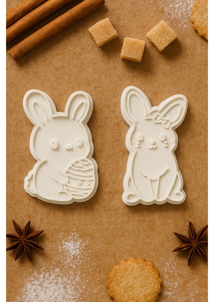 Tavşan Kurabiye Kalıbı Seti 2’li - Hayvan Figürlü Şekilli Kurabiye Fondan ve Hamur Kalıbı