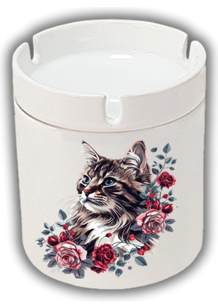 Güller Içinde Kedi Baskılı Küllük Kül Tablası