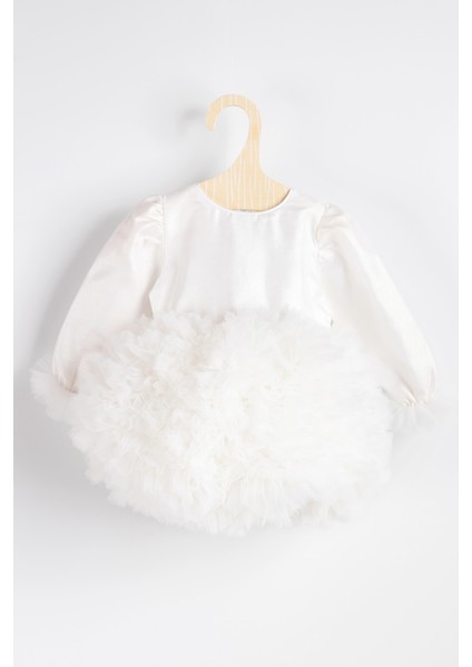 Ekru Uzun Kollu Tütülü Kız Bebek Prenses Elbise - Asel fırsatları