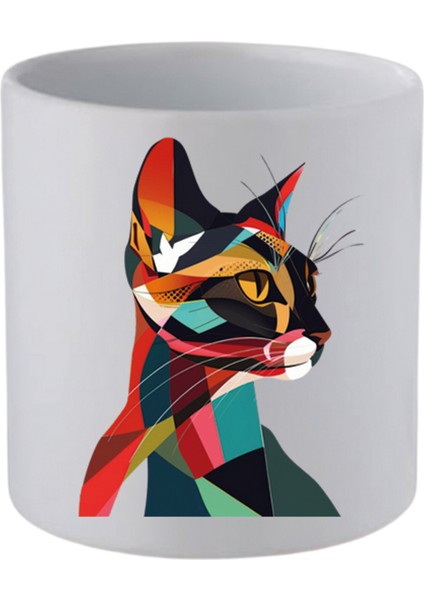 Modern Kedi Baskılı Kulpsuz Kupa Bardak - Hediye Kahve Kupası, Su Bardağı