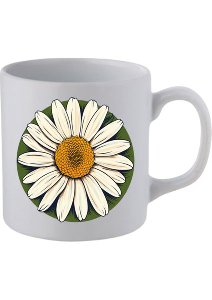 Papatya Temalı Beyaz Kupa Bardak - Seramik Çay, Kahve Hediyelik Bardağı