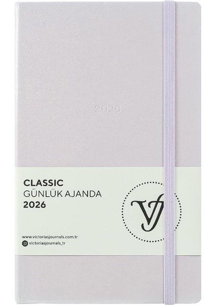 Classic 2026 Günlük Ajanda 13X21 Cm. Sert Kapak. Ivory 70 GR.384 Sayfa. Cepli.lastikli.lila