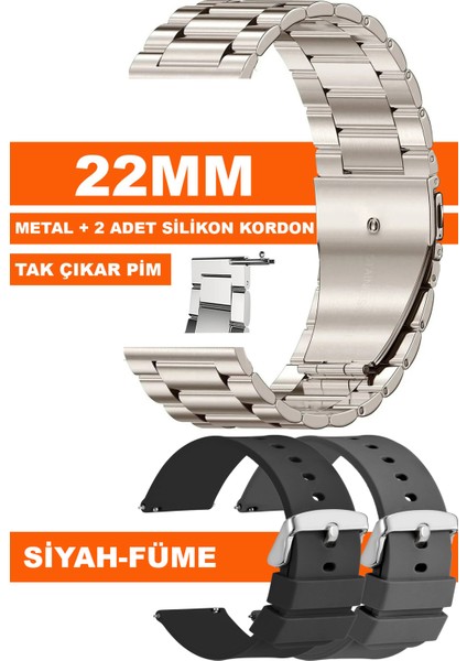 22mm Fossil-Welder-Wesse-Casio-Armani-Omega-Seiko-Tissot Saat Uyumlu Çelik Metal Saat Kordonu Kayışı MR1