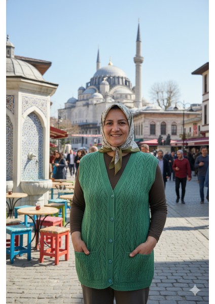 Kadın Kışlık Pamuklu Triko Klasik Örme Anne Yelek Düğmeli Çift Cepli Rahat Kesim Likralı fırsatları