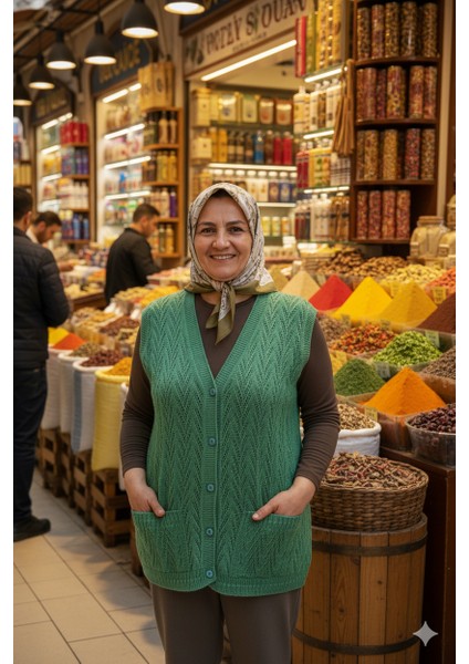 Kadın Kışlık Pamuklu Triko Klasik Örme Anne Yelek Düğmeli Çift Cepli Rahat Kesim Likralı indirimleri
