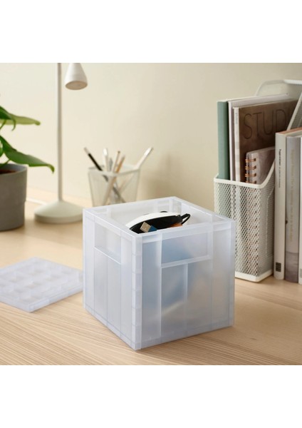 Pansartax Kapaklı Kutu Şeffaf Gri-Mavi 16.5 x 16.5 x 16.5 cm