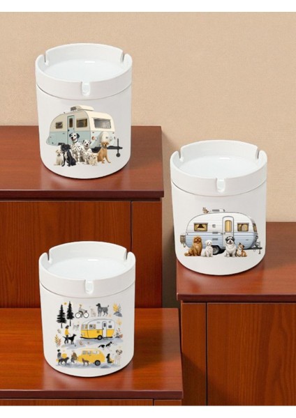 Karavan ve Köpekli 3'lü Seramik Küllük Kül Tablası - Küllük Modelleri, Küllükler, Kokusuz Küllük
