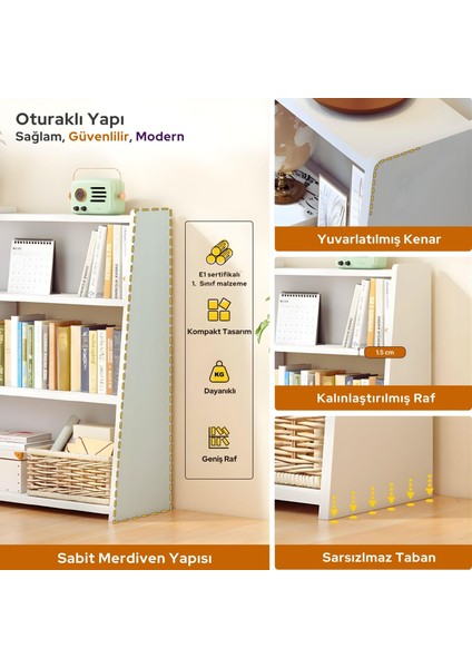 Uzatılabilir Raflı Kitaplık Küçük Alanlar Veya Köşeler Için 3 Katlı Merdiven Tipi Alçak Kısa Kitaplık fırsatları