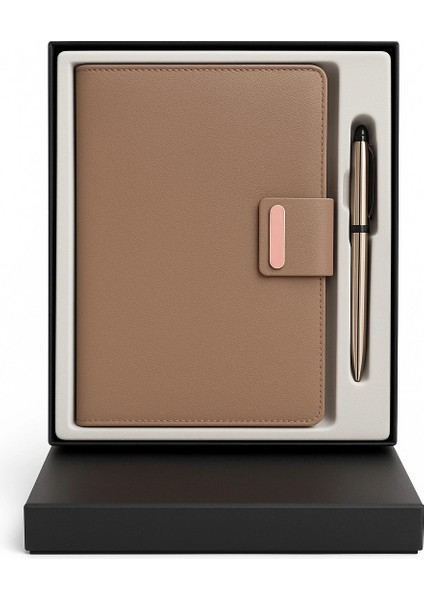 Mıknatıs Kapaklı Kalemli Ajanda Günlük Not Defteri Notebook Kahverengi fiyatları