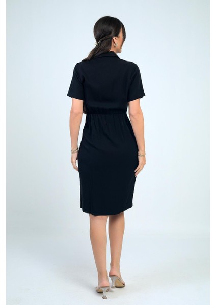 Kadın Ön Bağlamalı Cepli Önü Düğmeli Astarlı Kısa Lyocell Elbise fırsatları