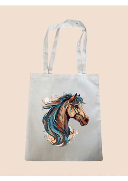 At Baskılı Bez Çanta - Büyük Boy Kadın Omuz Çantası