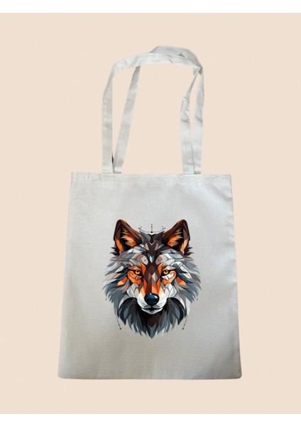 Modern Kurt Baskılı Bez Çanta - Büyük Boy Kadın Omuz Çantası