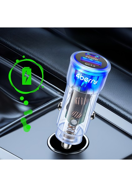 BR01 48W Şeffaf Araç Şarj Cihazı | Pd & Qc 3.0 Destekli, Çift USB Hızlı Şarj fiyatları