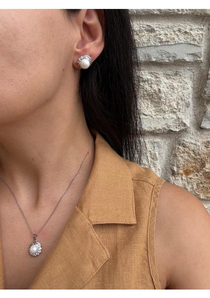 Xuping Özel Seri Inci Top Zirkon Taşlı Küpe ve Gümüş Renkli Kolye Seti modelleri