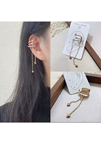 Altın Renk Taşlı Kararmaz Çelik Tek Delik Çoklu Görünüm Küpe fiyatları