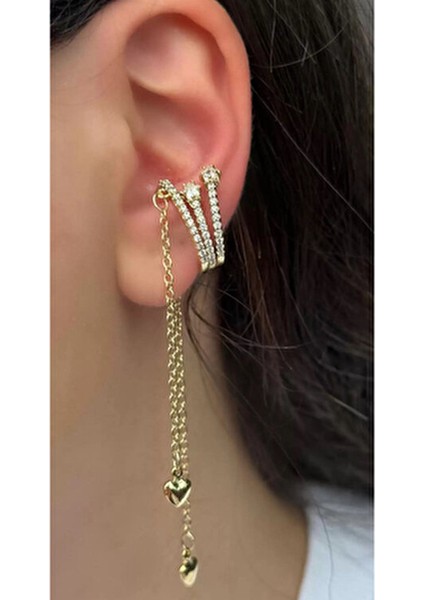 Altın Renk Taşlı Kararmaz Çelik Tek Delik Çoklu Görünüm Küpe modelleri