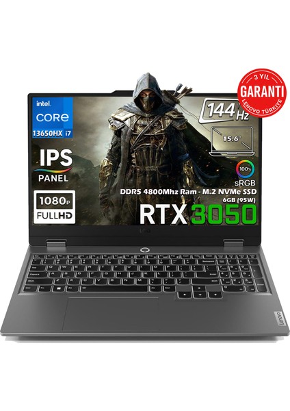 LOQ 15IRX9 Intel Core i7-13650HX 64GB 1TB SSD RTX 3050 6GB (95W) 15.6'' 144Hz FHD IPS Panel Freedos Taşınabilir Bilgisayar 83DV011CTRN3