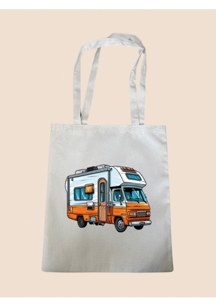 Karavan Temalı Bez Çanta - Büyük Boy Kadın Omuz Çantası