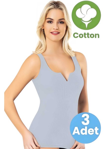 Kadın 3'lü Geniş Askılı V Kesim Detaylı Kaşkorse Atlet