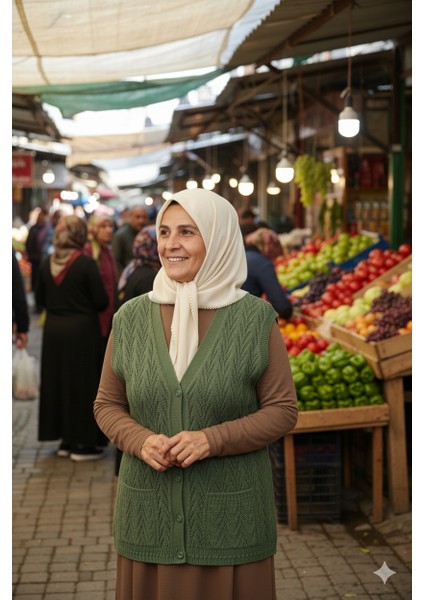 Kadın Kışlık Pamuklu Triko Klasik Örme Anne Yelek Düğmeli Çift Cepli Rahat Kesim Likralı fiyatları