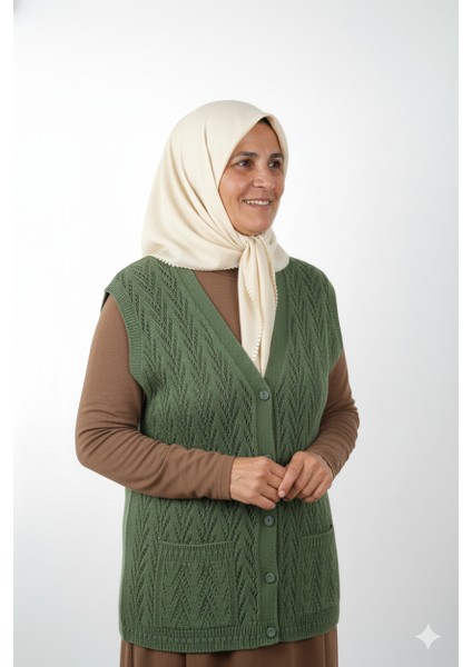 Kadın Kışlık Pamuklu Triko Klasik Örme Anne Yelek Düğmeli Çift Cepli Rahat Kesim Likralı modelleri