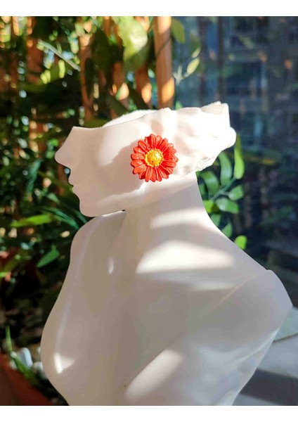 Daisy El Yapımı Turuncu Minimal ve Işıltılı Papatya Küpe - Zarif ve Sade indirimleri