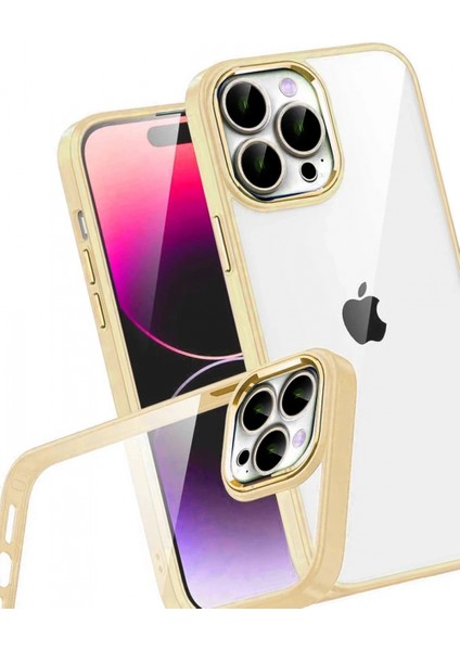 Apple iPhone 15 Pro Max Lensli Silikon - Gold modelleri