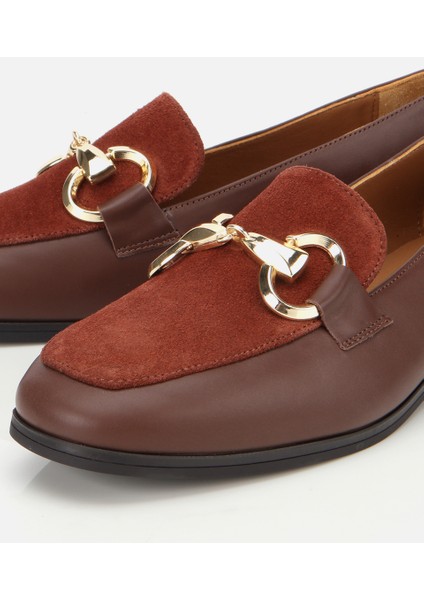 01AYH315420A414 KADIN Süet Deri Acı Kahverengi Tokalı Klasik Loafer modelleri