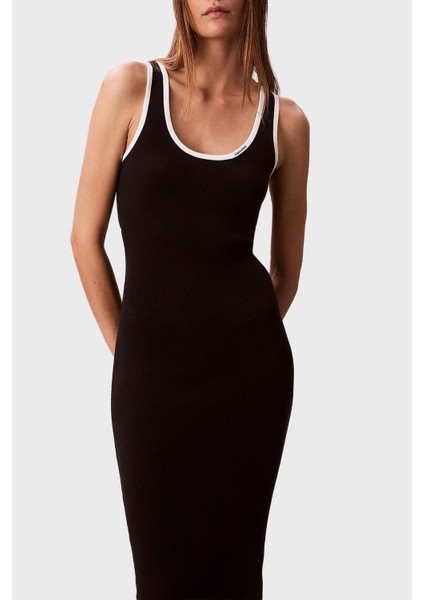 Fitilli Pamuklu Slim Fit Yuvarlak Yaka Midi Elbise LV047D301GUB1 Bayan Elbise LV047D301G Ub1