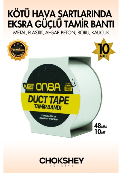 Süper Güçlü Su Geçirmez Sızdırmaz Beyaz Renk Çok Amaçlı Izolasyon ve Tamir Bandı 48MM x 10M-10 Adet